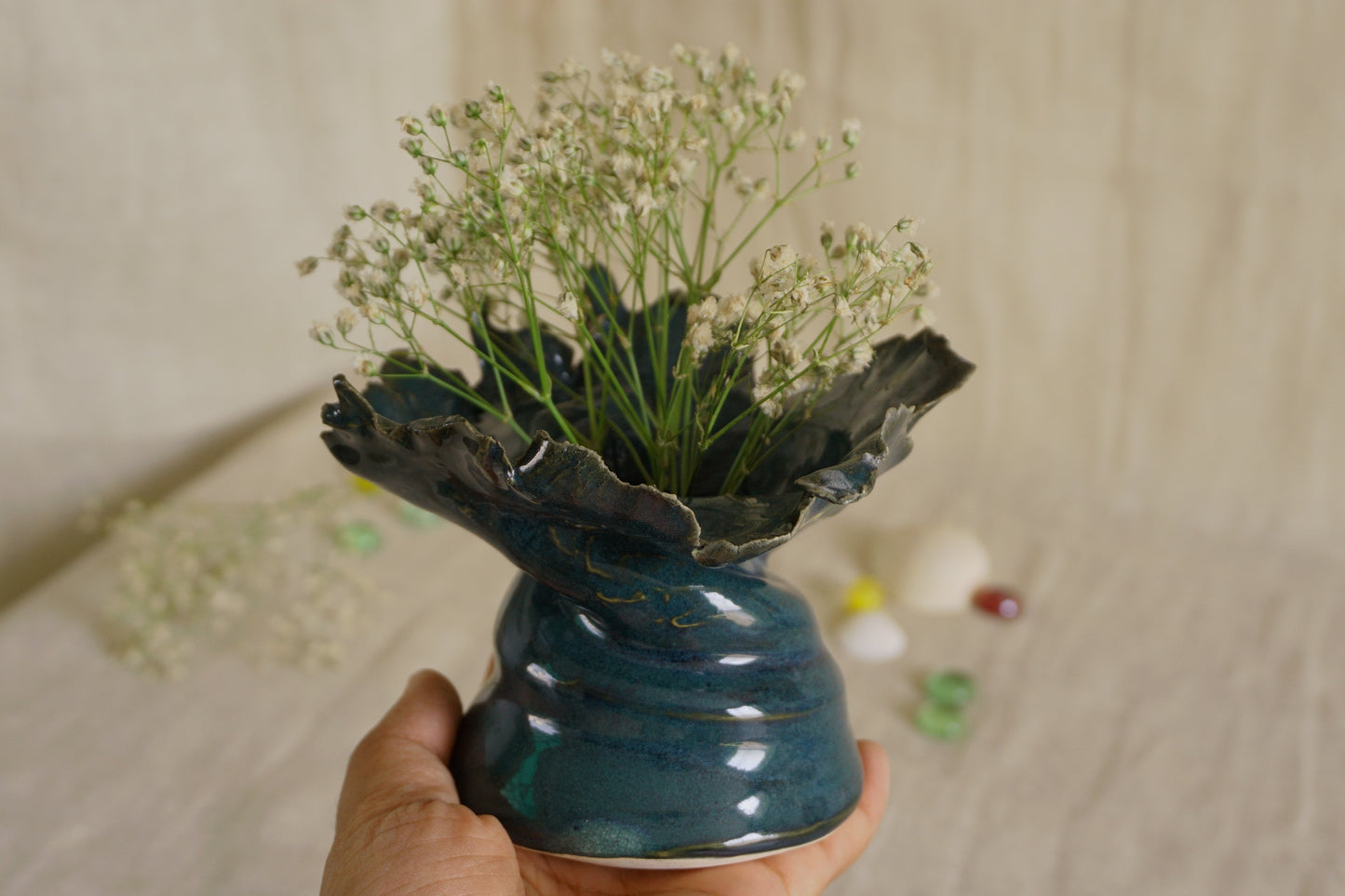 Forest green sculptural vase