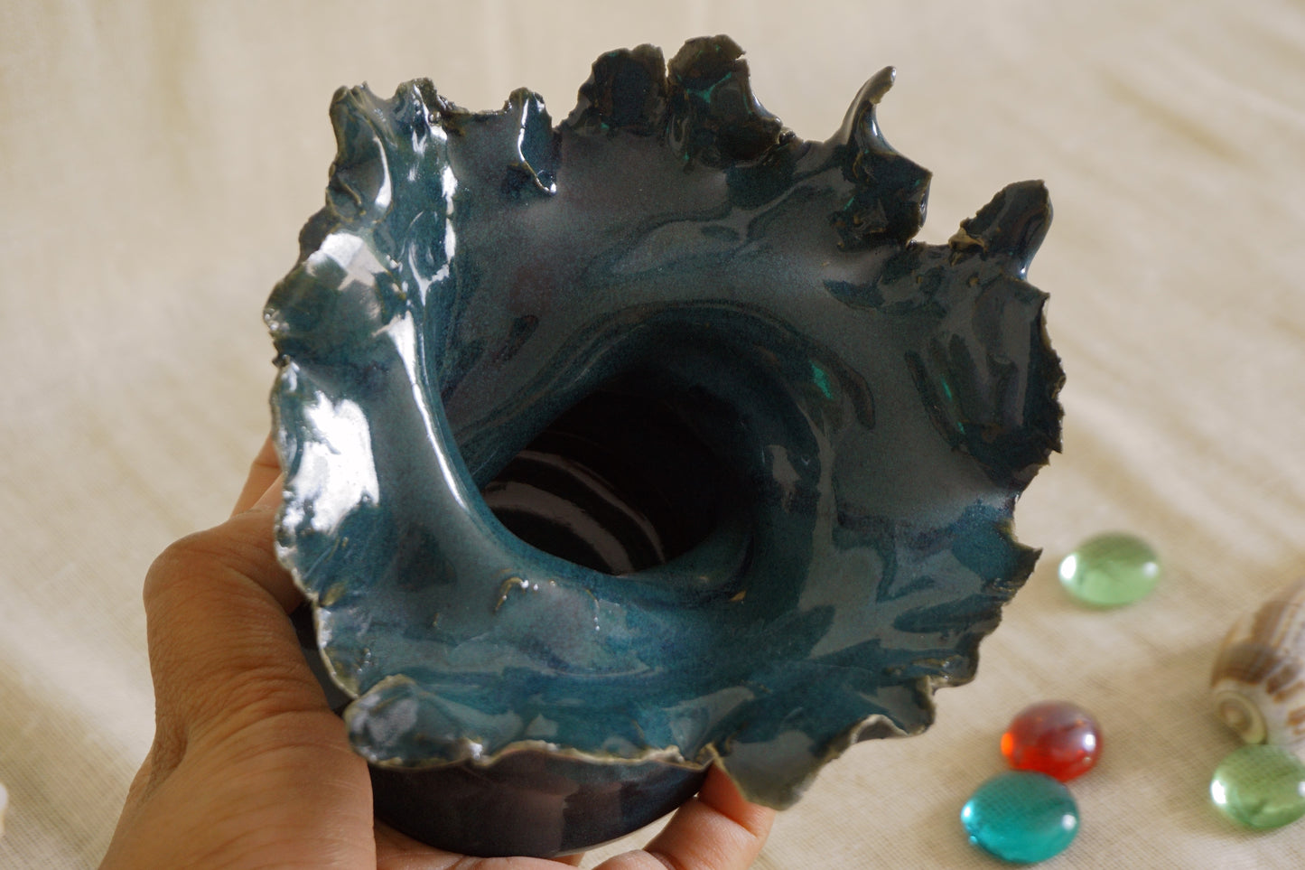 Forest green sculptural vase