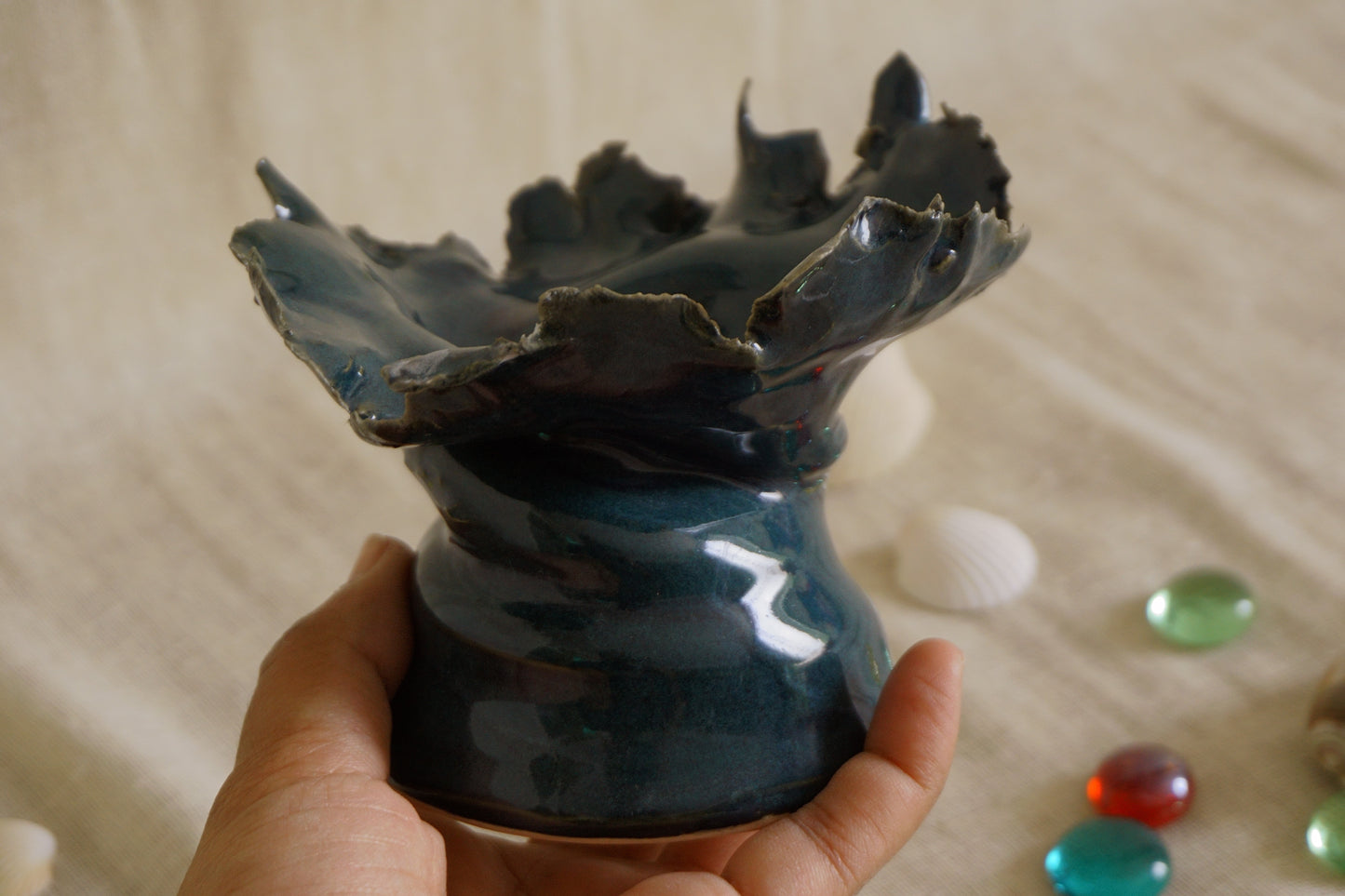 Forest green sculptural vase