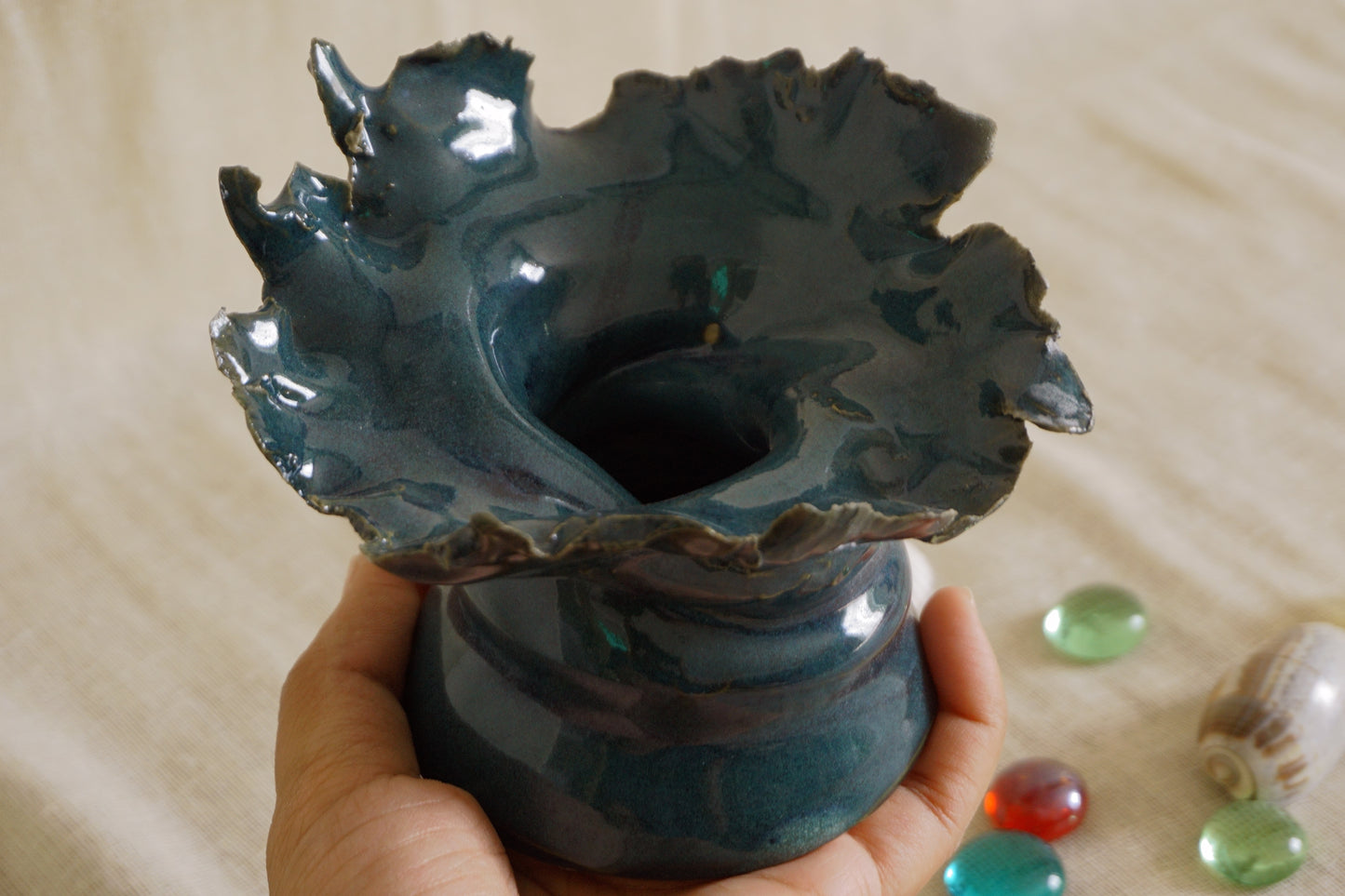 Forest green sculptural vase