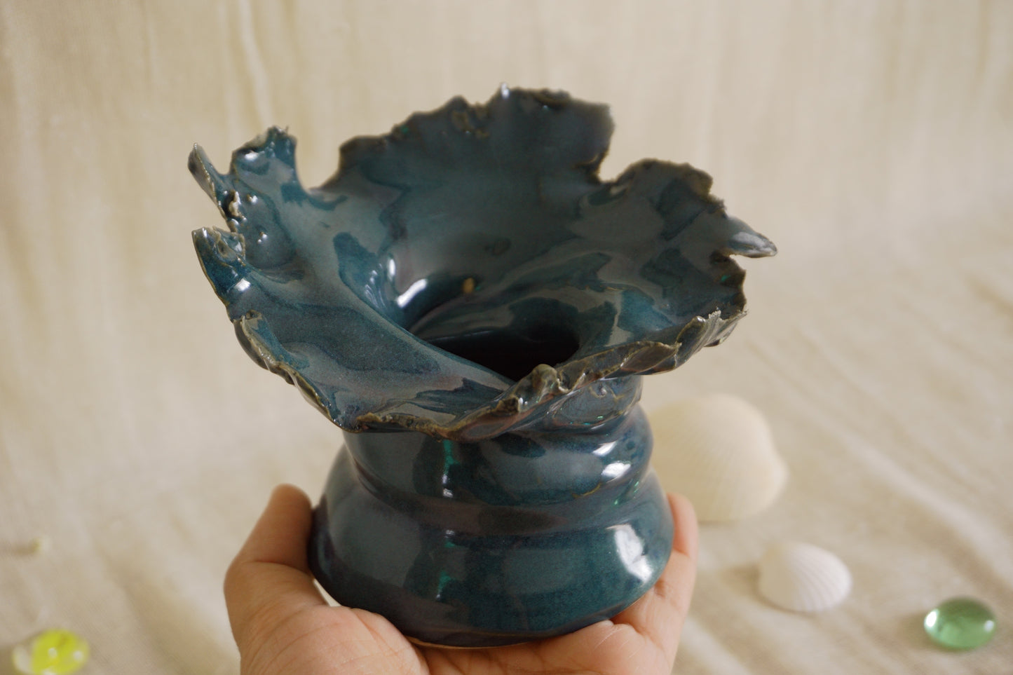 Forest green sculptural vase