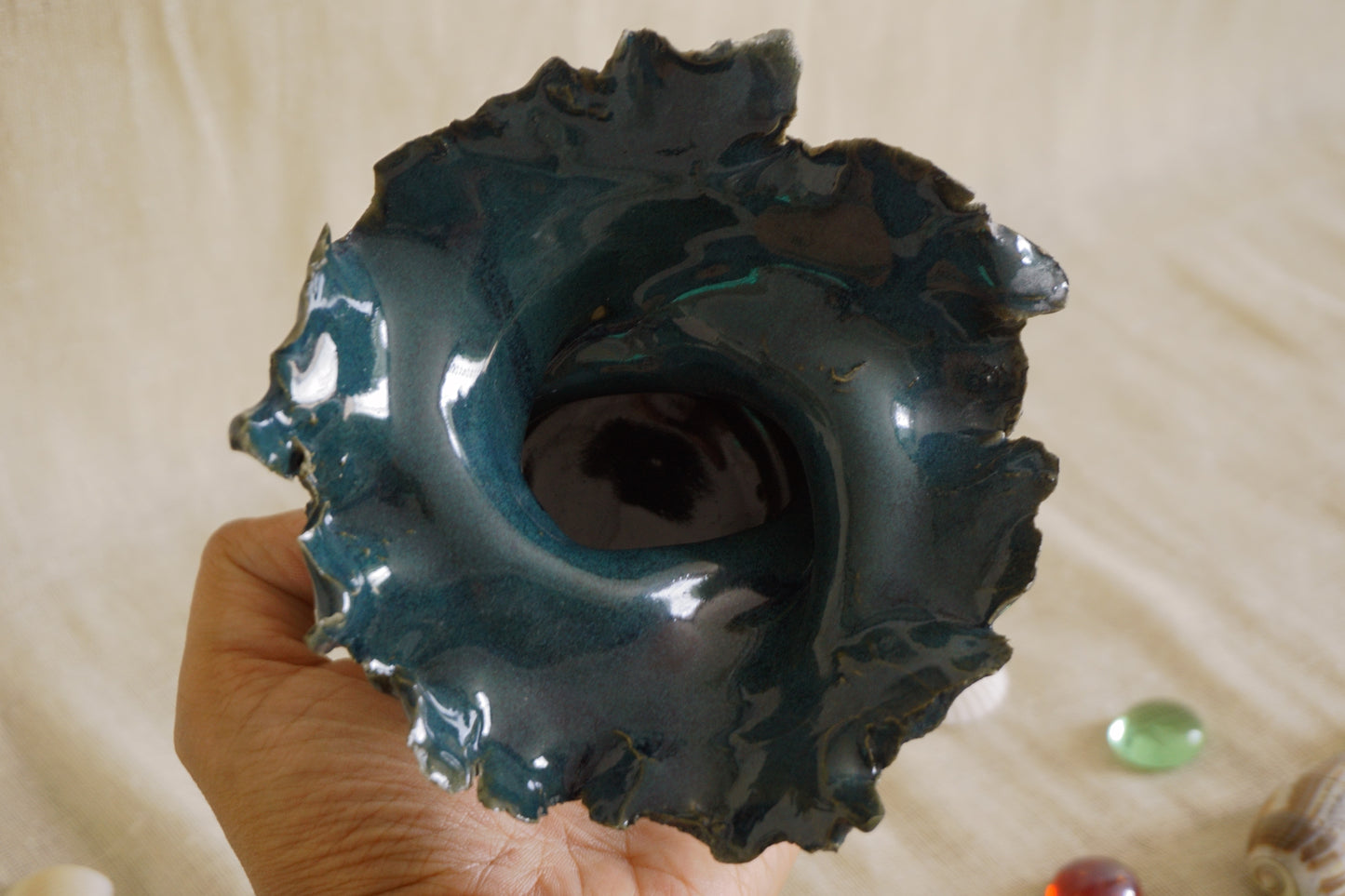 Forest green sculptural vase