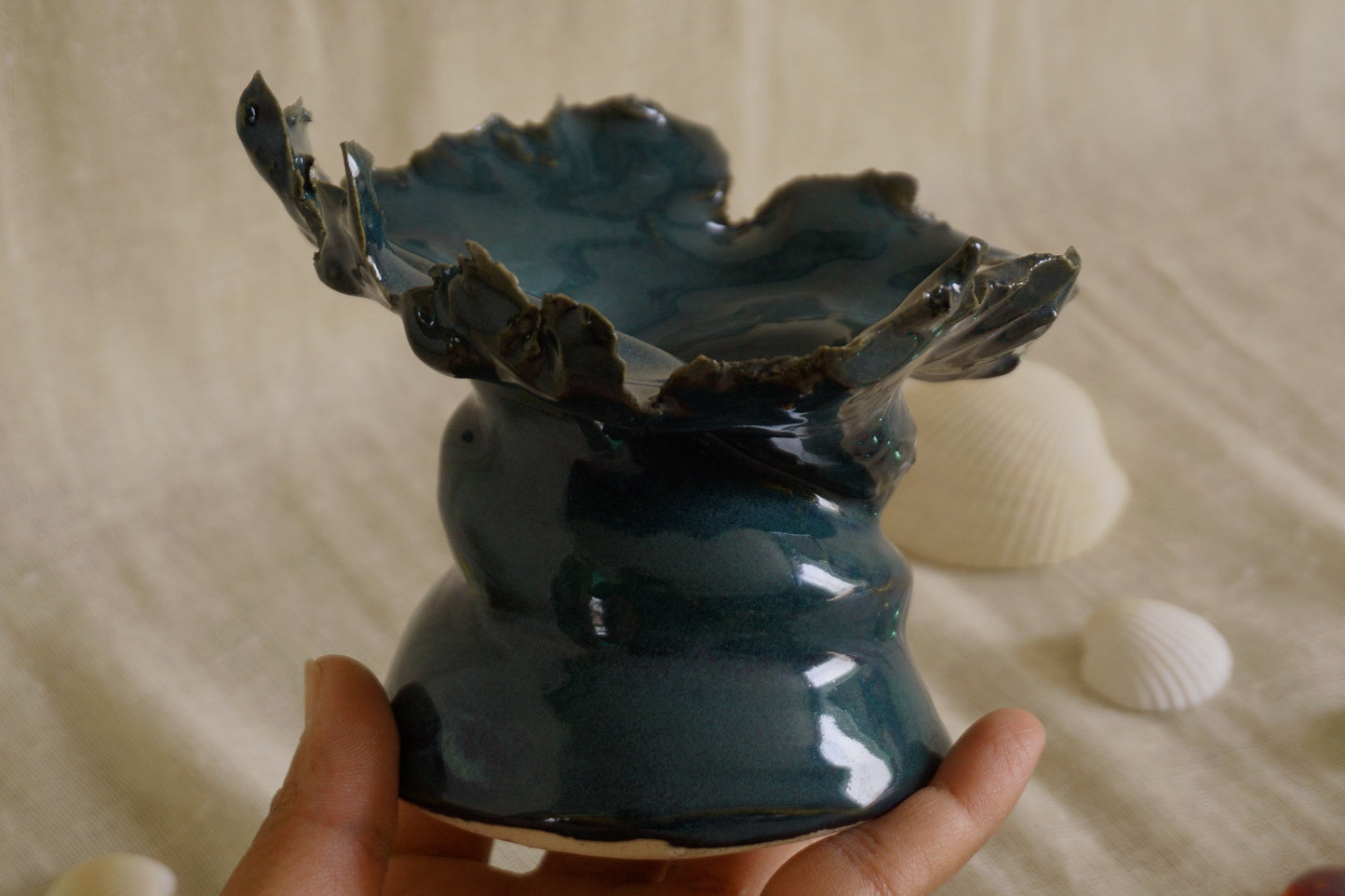 Forest green sculptural vase