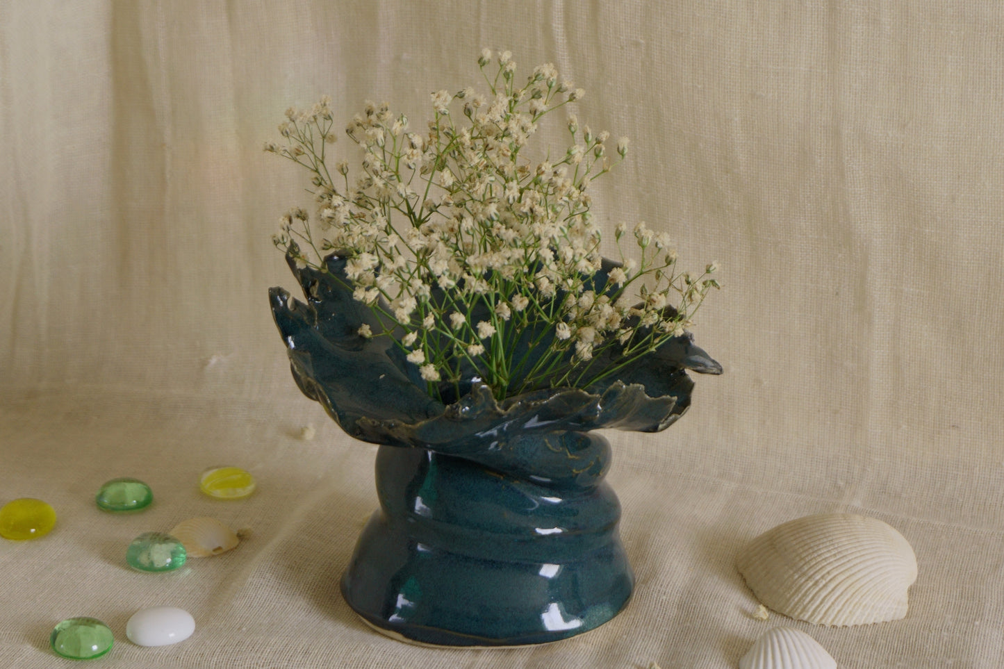 Forest green sculptural vase