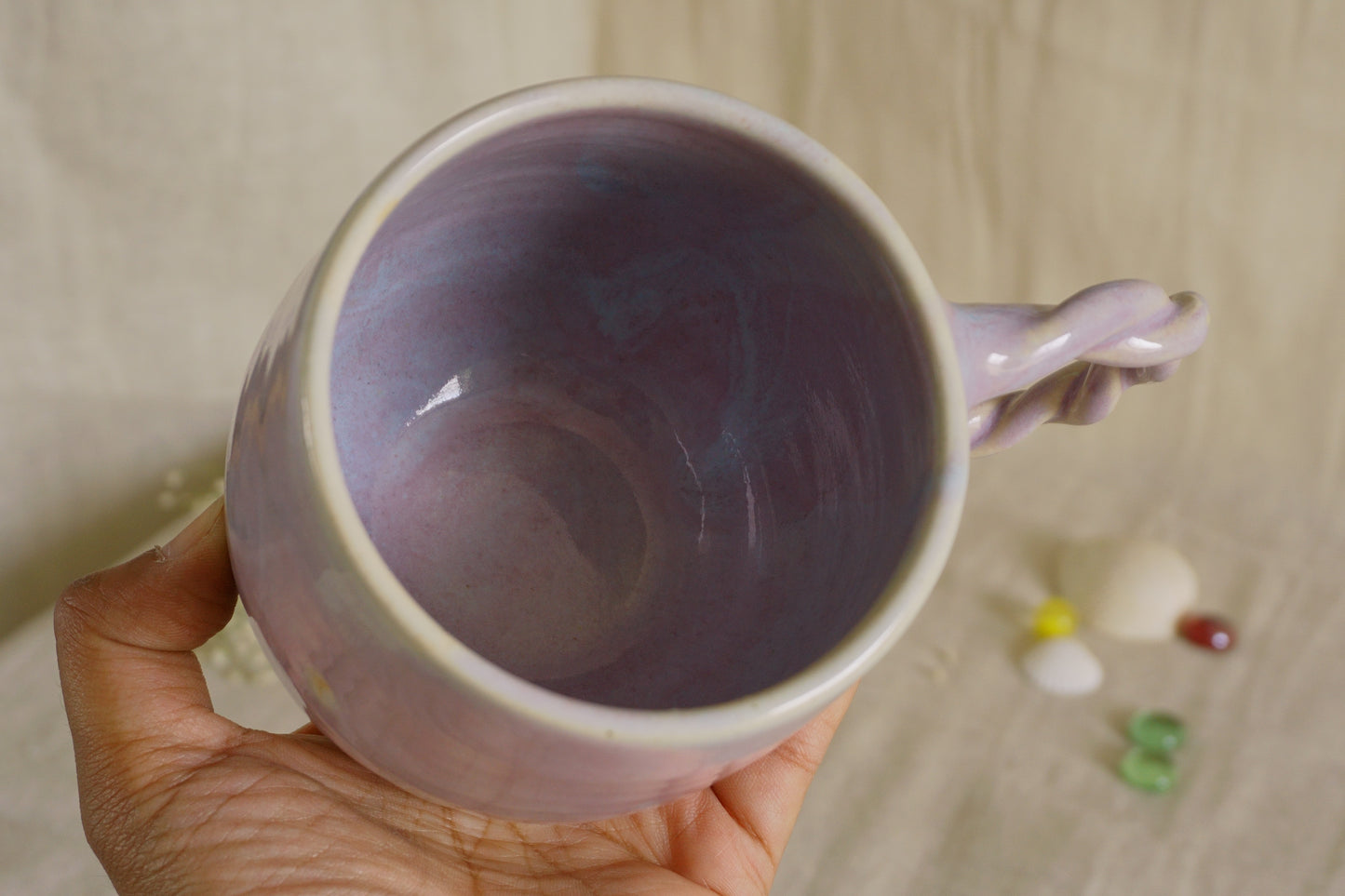 Lilac mug with braided handle