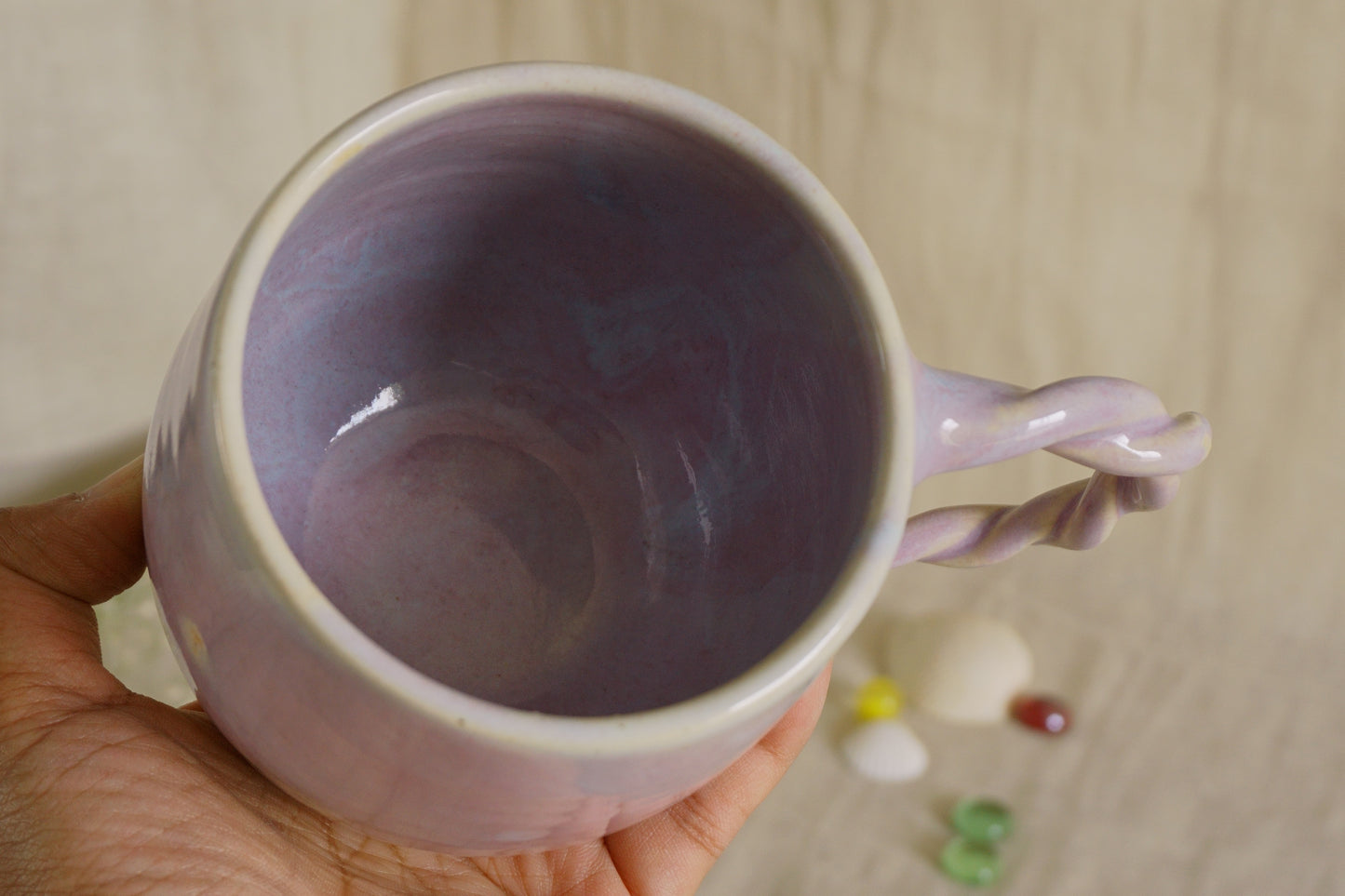 Lilac mug with braided handle