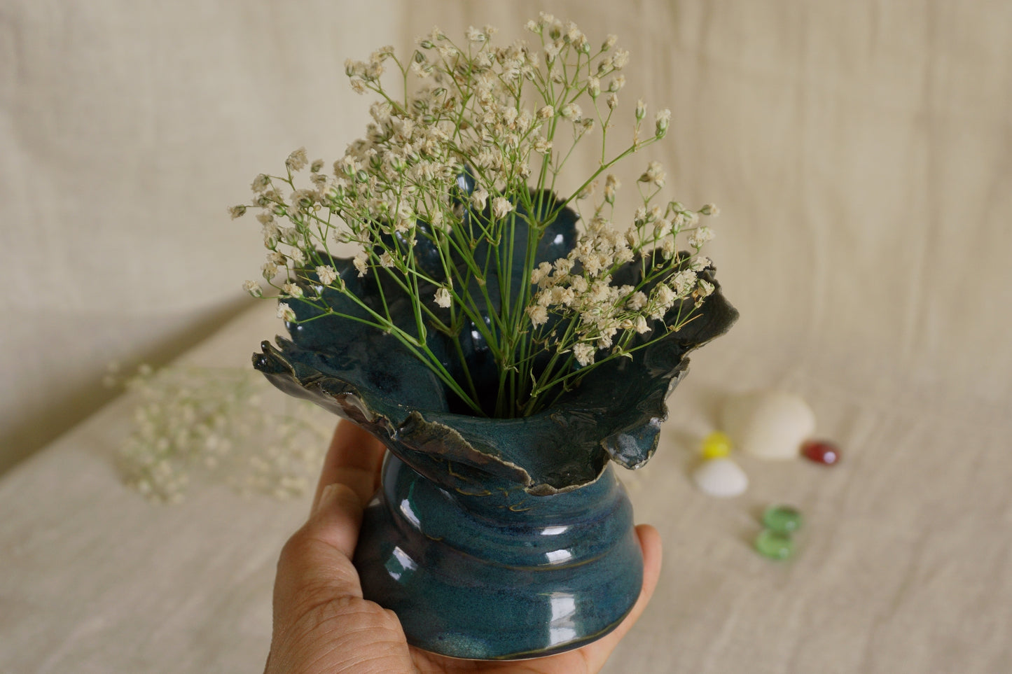 Forest green sculptural vase