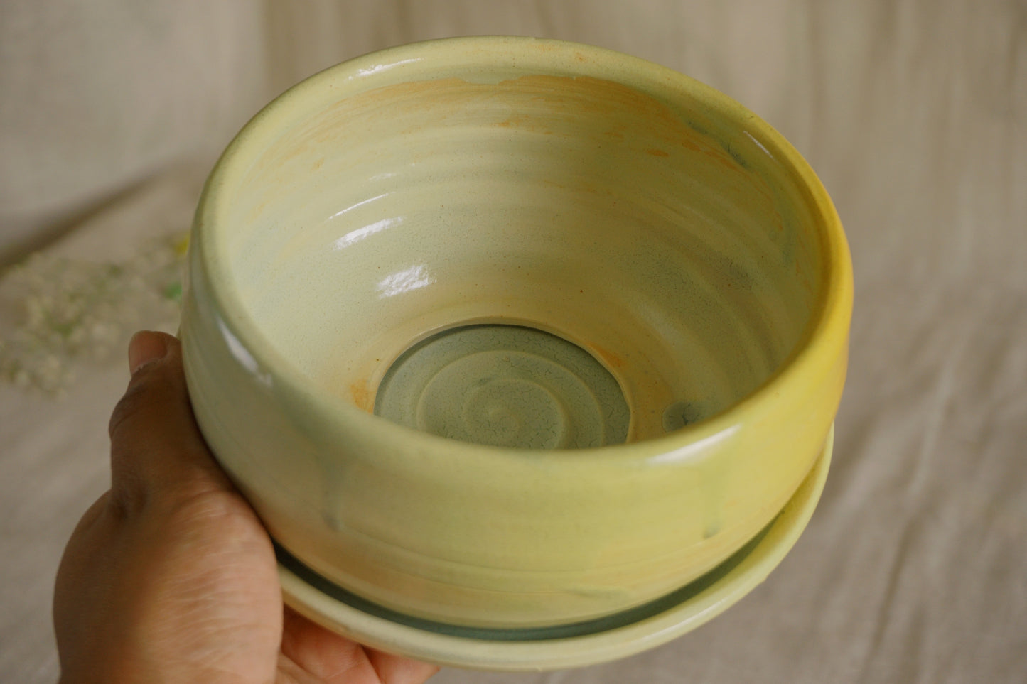 Apple green planter with plate