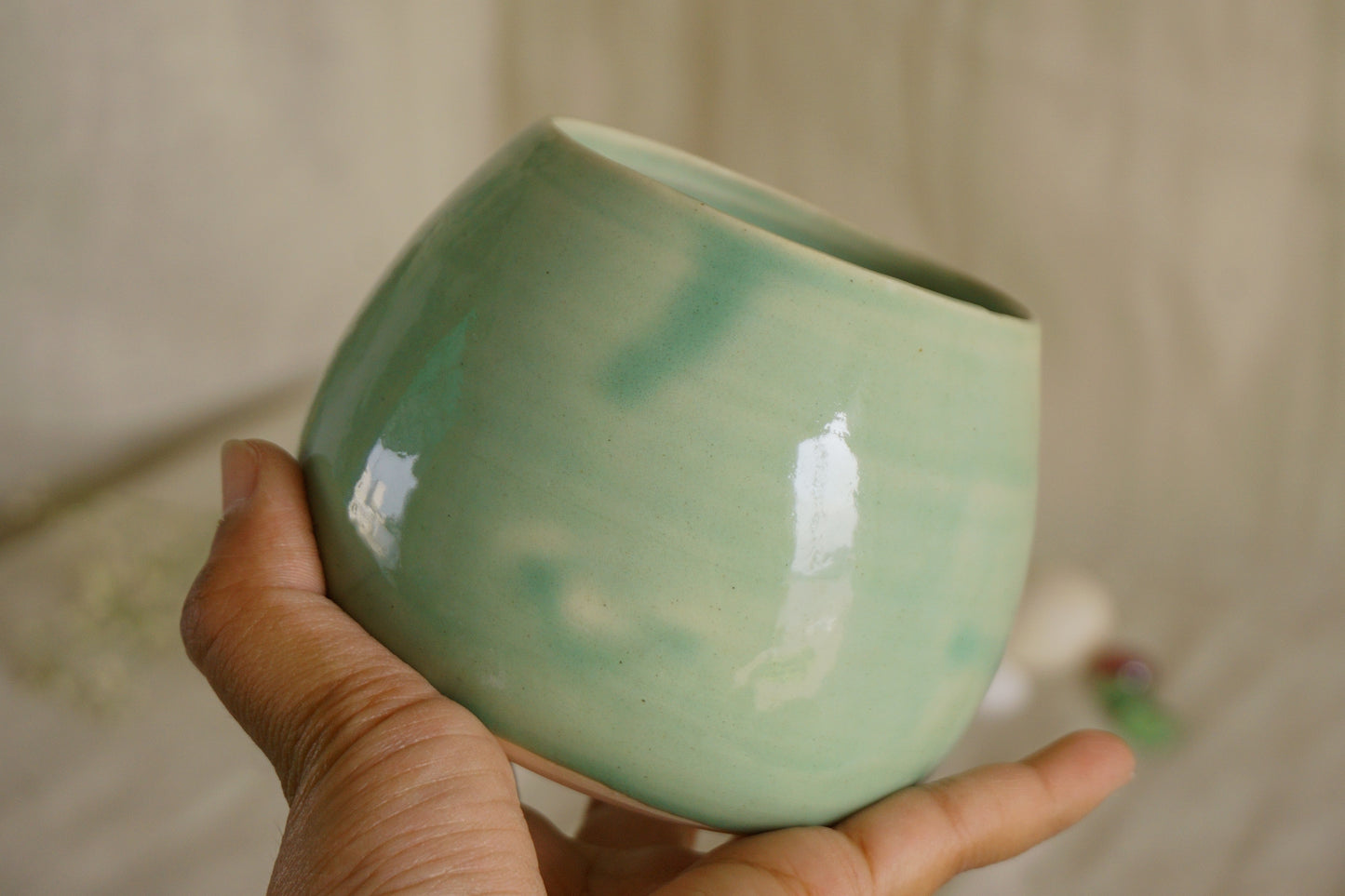 Celadon green planter with plate