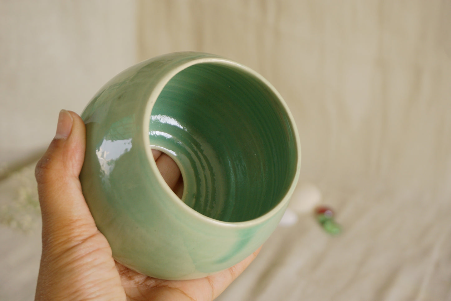 Celadon green planter with plate