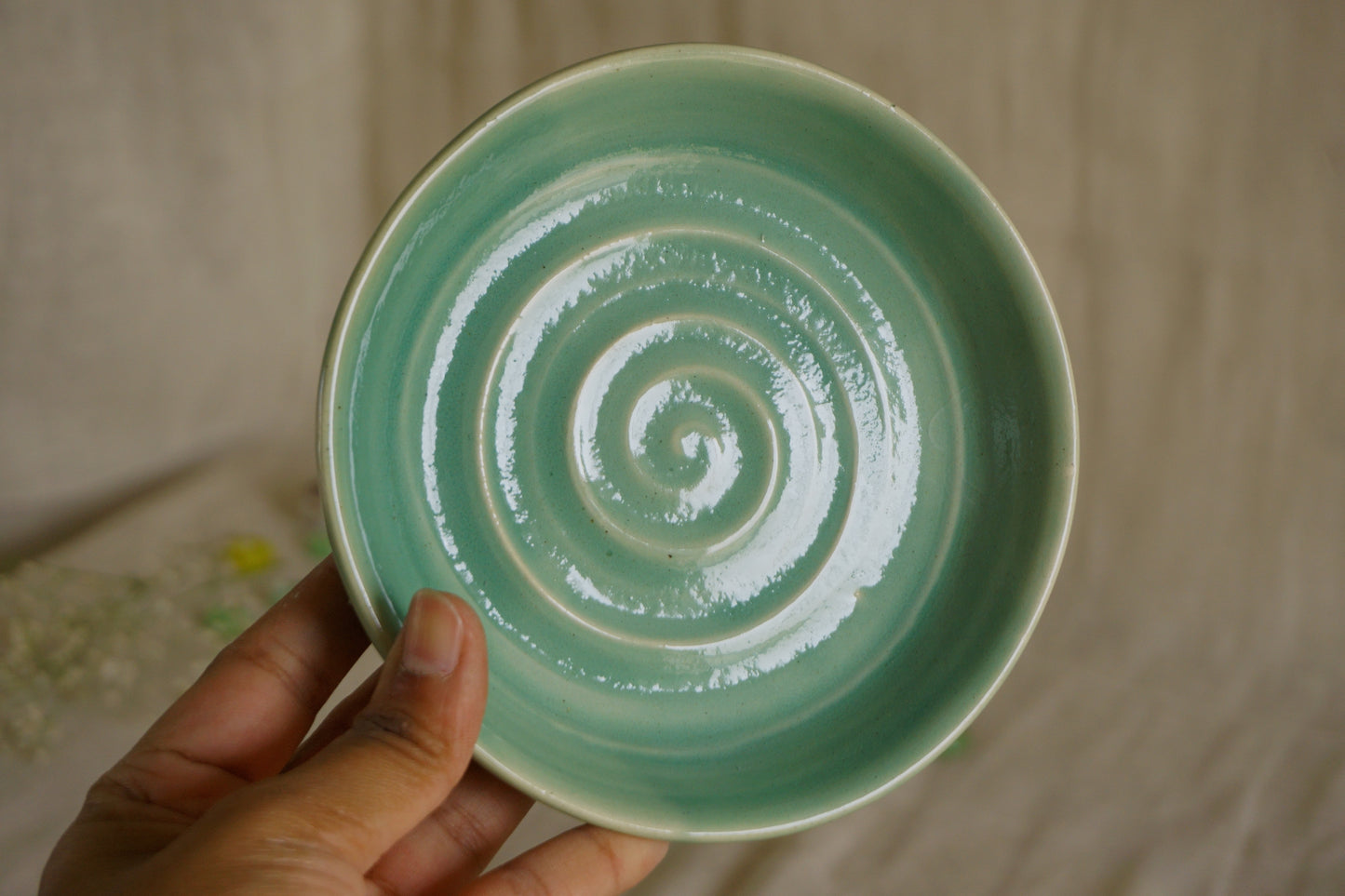 Celadon green planter with plate