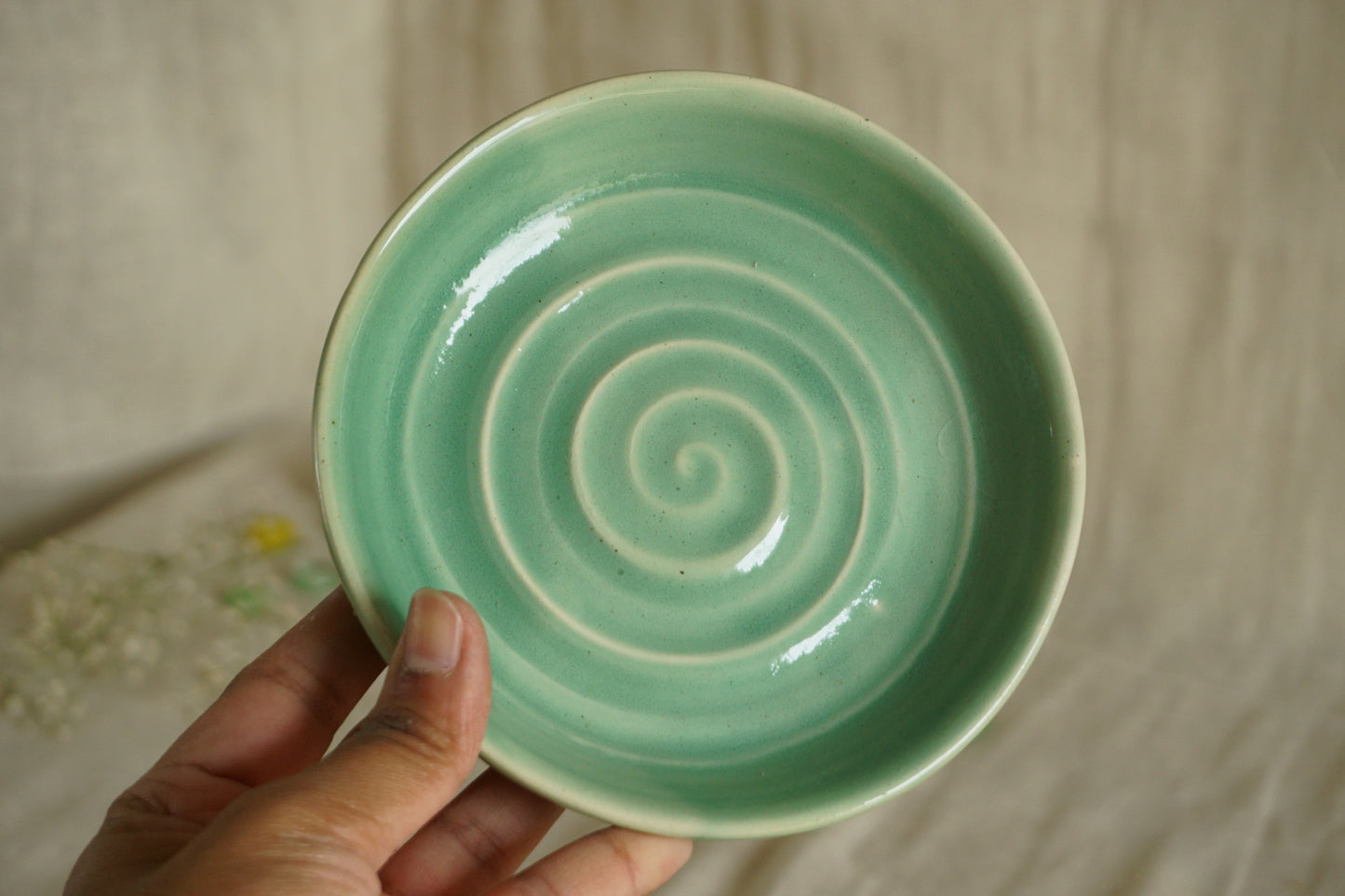 Celadon green planter with plate