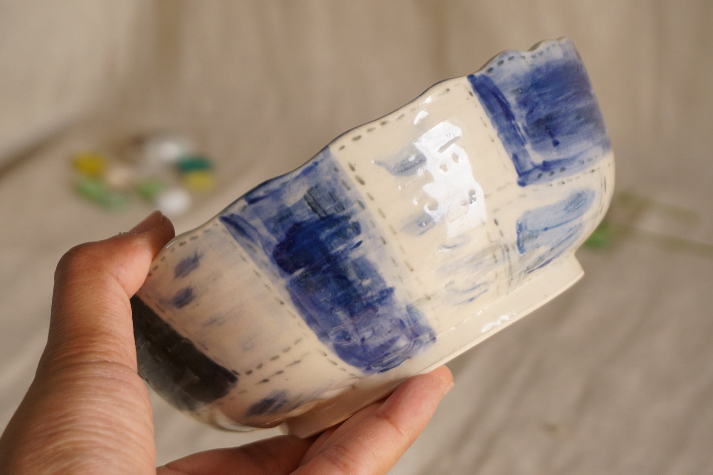 Indigo quilt bowl